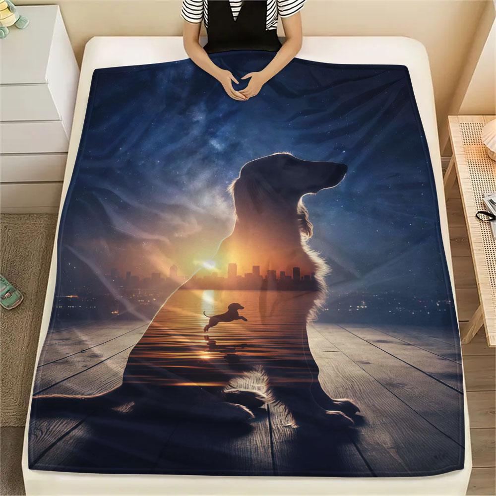 1Pc DoublevisionDogs Print Flannel Blanket, High quality Comfortable for All Seasons, Home Decor, Warmth and Comfort, Perfect for Christmas Gifts