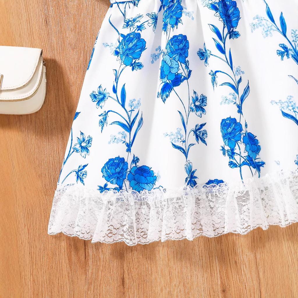 Girls' Fashionable Dress 2025 Summer Children's Sweet Floral Princess Dress