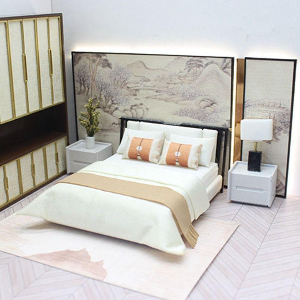 1:20 Dollhouse Miniature Bed DIY Bedroom Furniture Doll House Bed  Dollhouse Decoration