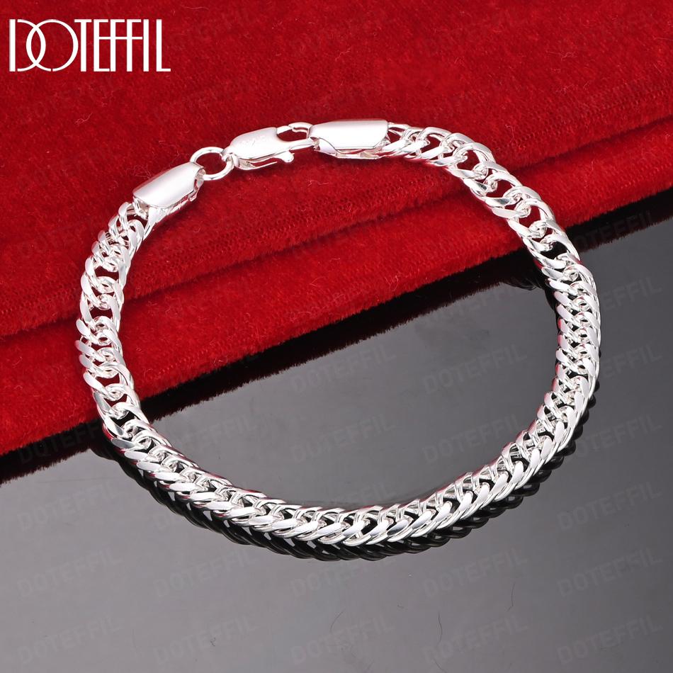 925 Sterling Silver Side Chain Gift Bracelet Wedding Fashion Jewelry