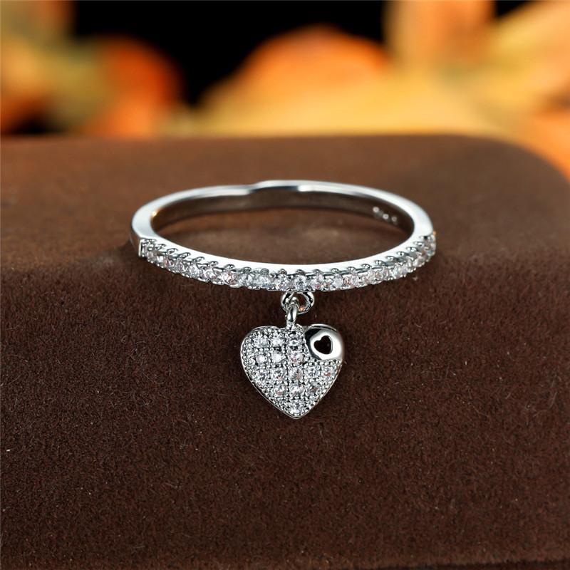 Luxury Female Crystal Heart Pendant Rings Trendy Gold  Color Engagement Ring Charm White Zircon Wedding Jewelry For Women