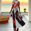 Women Plus Size Short Sleeve V Neck Maxi Dress Warm Camel Leopard Print Loose Summer Vacation Long Dress