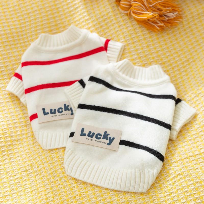 Knitted Striped Dog Sweater Small To Medium Breeds Winter Warm Pet Clothing Black Red Stripe