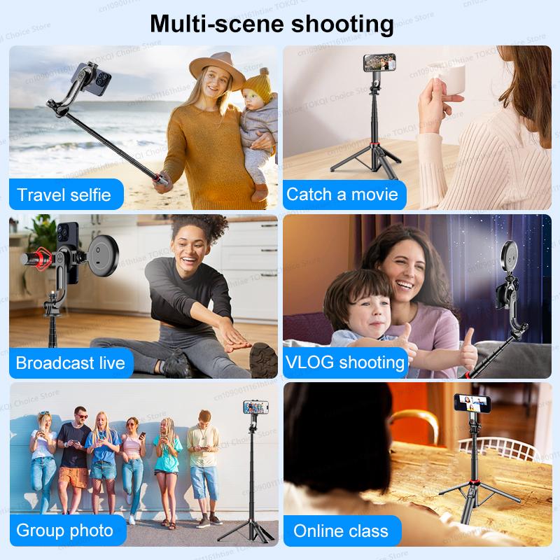 TOKQI C20 Magnetic Selfie Stick Tripod for iPhone Magsafe Hidden Clamp 1/4" Thread Compatible Android Smartphone Action Camera 7