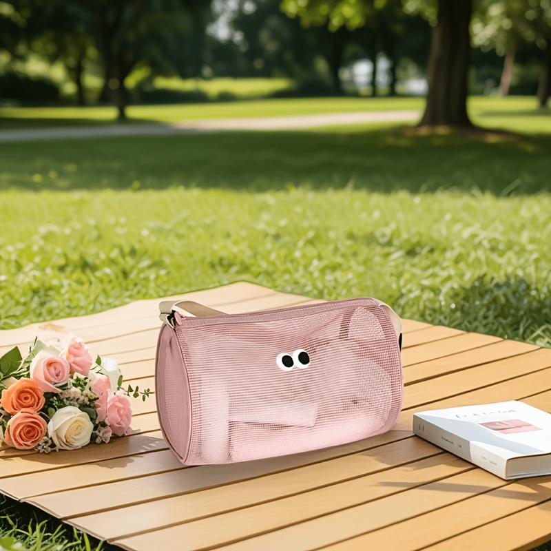2-Pack Mesh Transparent Toiletry Bag, Cute and Spacious Cylindrical Shoulder/Crossbody Bag for Swimming and Fitness