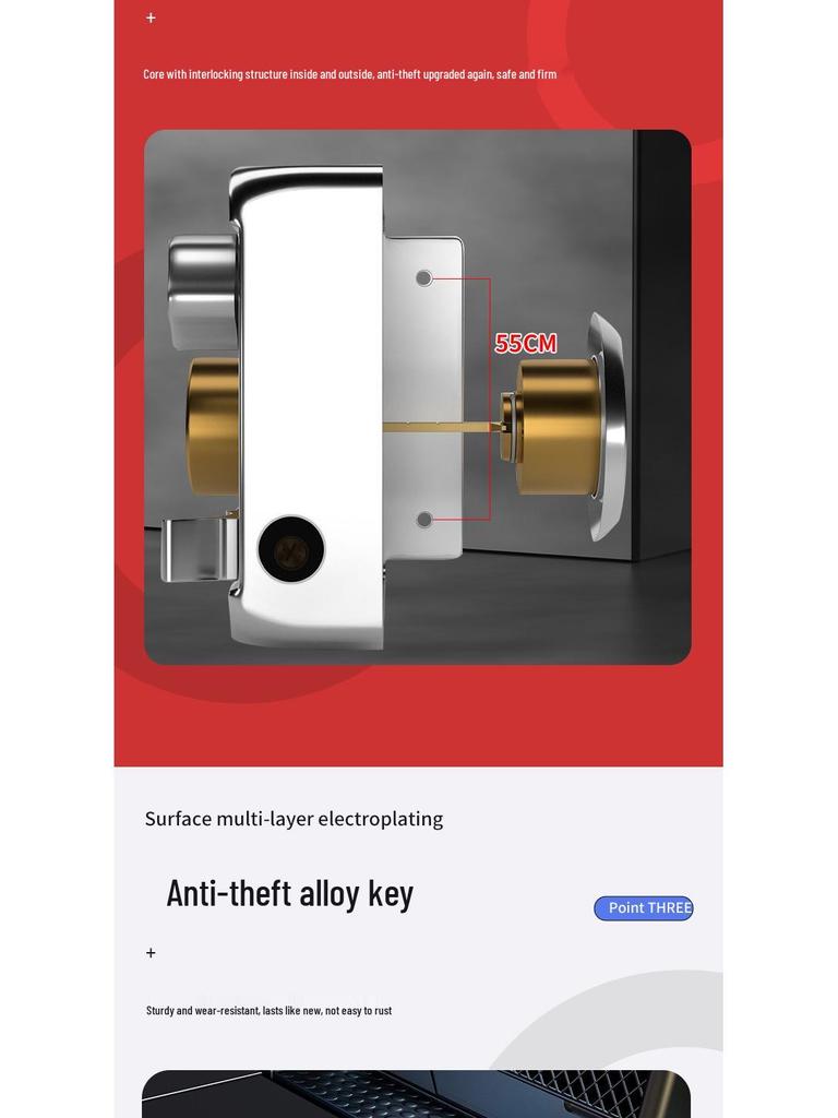Cerradura de Puerta Antirrobo de Acero Inoxidable Bronce Rojo para Puertas de Madera o Hierro, Uso Doméstico o de Dormitorio, Con Núcleo de Cobre