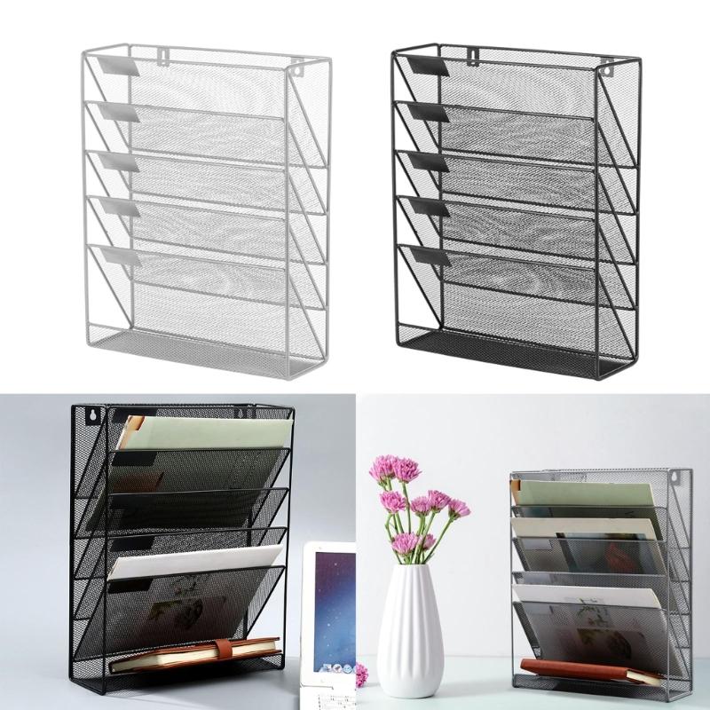 Wall Hanging File Holder Document Organiser 6 Tiered Mesh Wall Mounted Document Holder Magazine Storage Rack In Tray