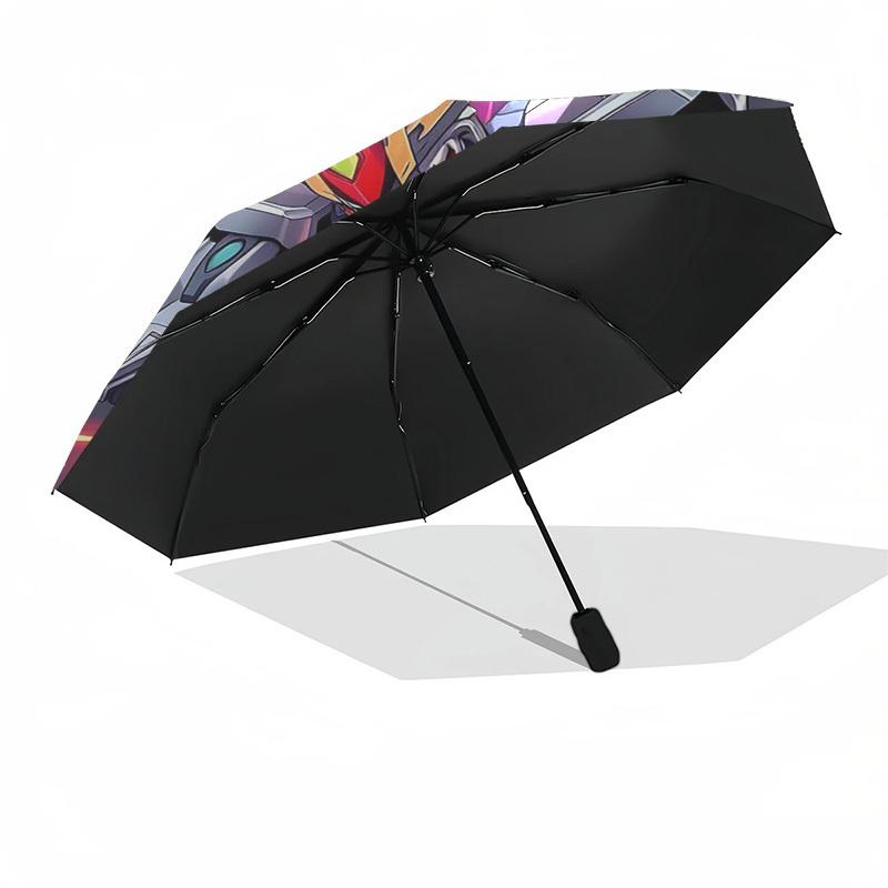 1pc Mechanical Warrior Auto-Open Close Outdoor Umbrella - Portable 3-Fold Design with 8-Rib Iron Frame, Perfect for Fans, Travelers, Daily Use, a