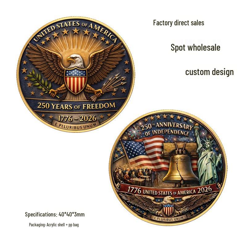 250th Anniversary Bald Eagle & Statue of Liberty Coin with Liberty Bell Badge 40x40x3 mm золотой