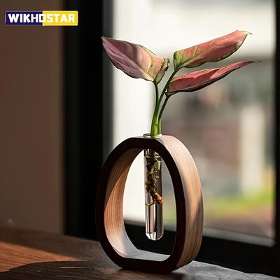 1 buc Set de flori din lemn masiv de nuc Decor hotelier Aranjament floral simplu cu plante de sticlă Mini vas acvatic Ghiveci hidroponic