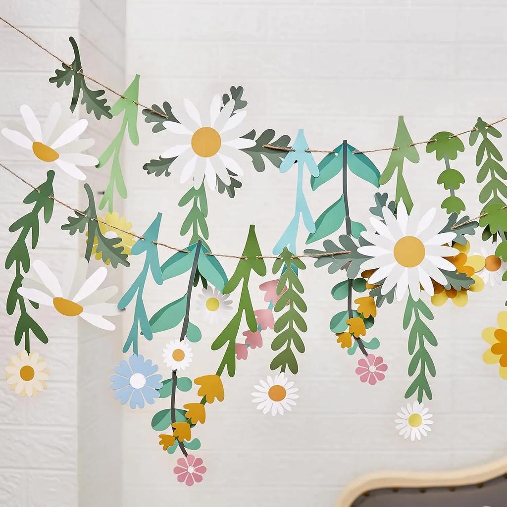 New Ins Style Floral Window Hanging Decor For Kids Room Double Sided Flower Banner Childrens Day Birthday Party Decoration