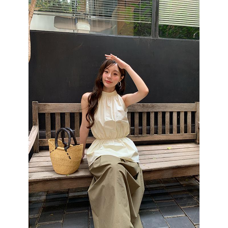 Summer French Minimalist Temperament Waist Stand-up Collar Vest Sleeveless Top Women's S