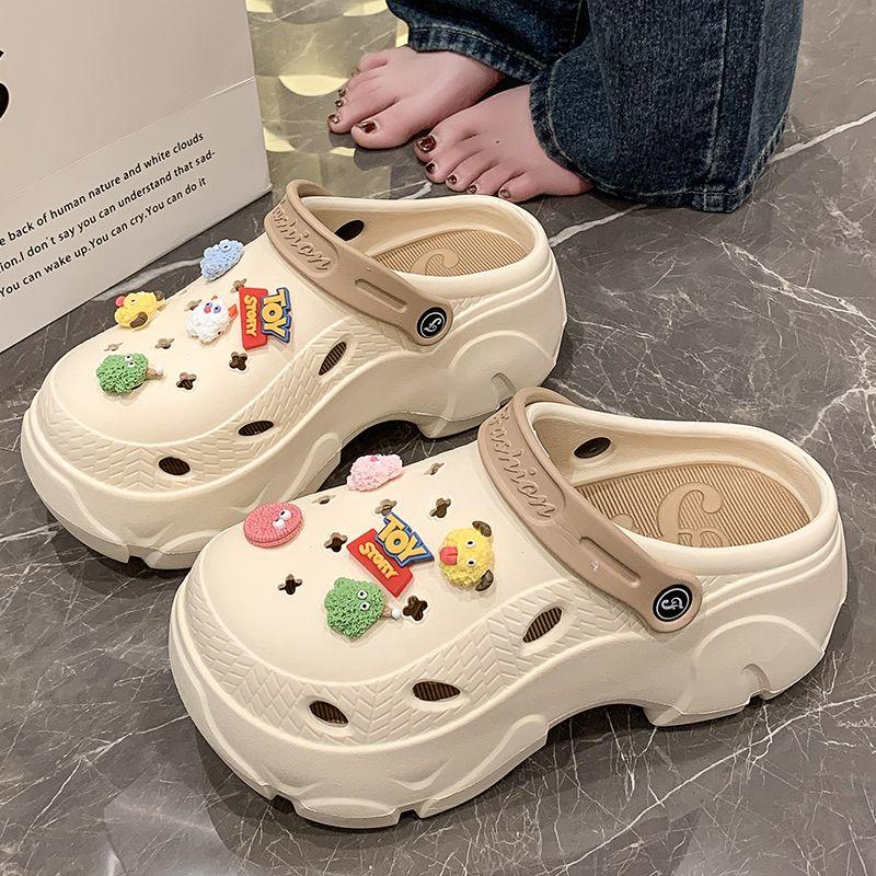 Women's Baotou Platform Trend Heighten Hole Shoes Outdoor Non Slip Lightweight Comfortable Sandals Hawaii Casual Half Shoes