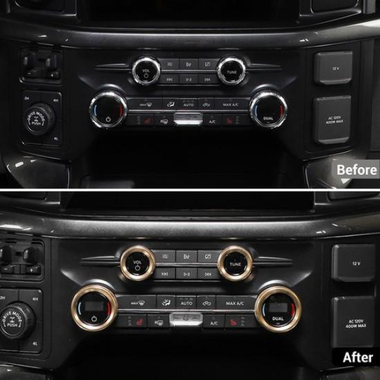 5pcs AC Headlight Radio Switch Control Knob Ring Trim Cover For Ford F150 Gold