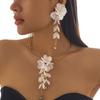 Ingemark Creative Punk Torques Chain Necklace Women Wed Bridal Elegant White Flower Hanging Drop Earrings Wed Bridal Jewelry Set