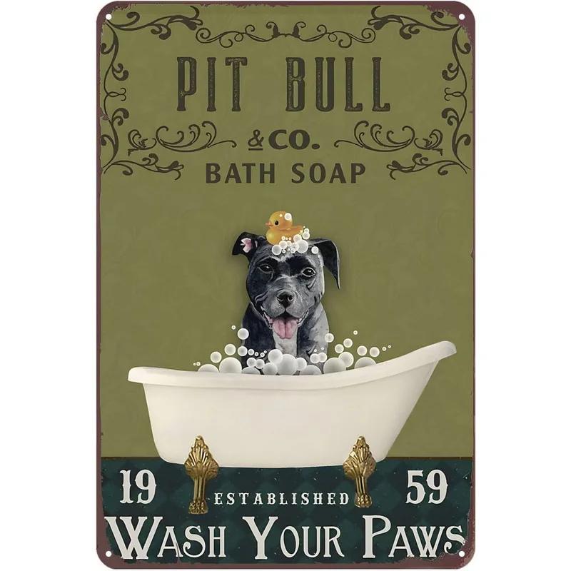 Retro Metal Tin Signs Cat Dog Bath Soap Wash Your Paw Bubble Posters Vintage Toilet Cave Bar Home Bathroom Wall Decoration Signs