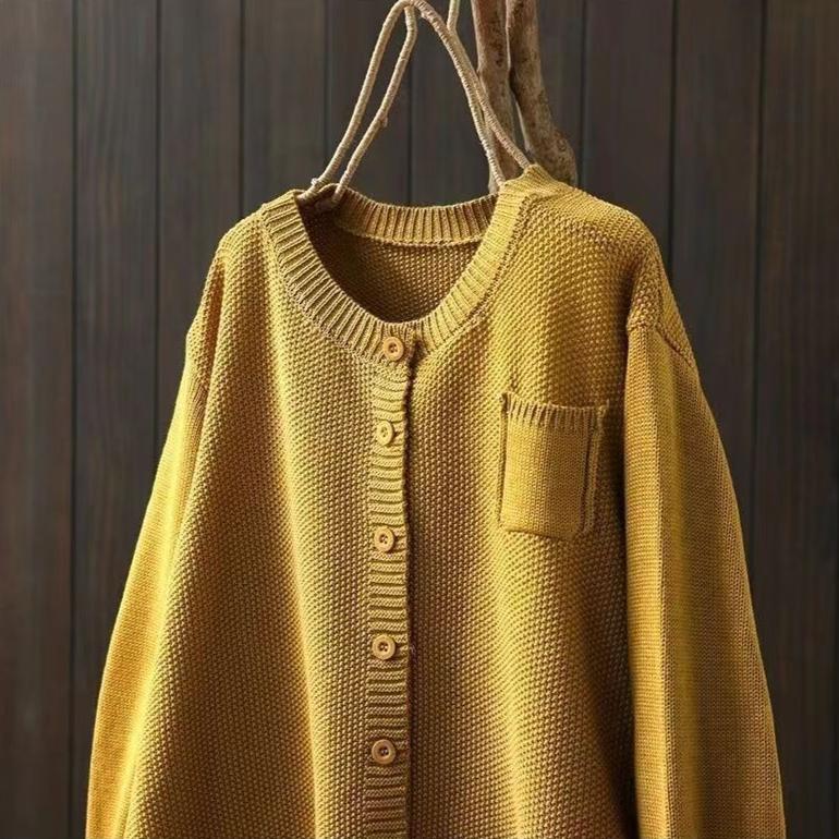 Knitted Cardigan Jacket for Women In Autumn Retro and Artistic Loose Sweater Cardigan Casual Long-sleeved Sweater Jacket