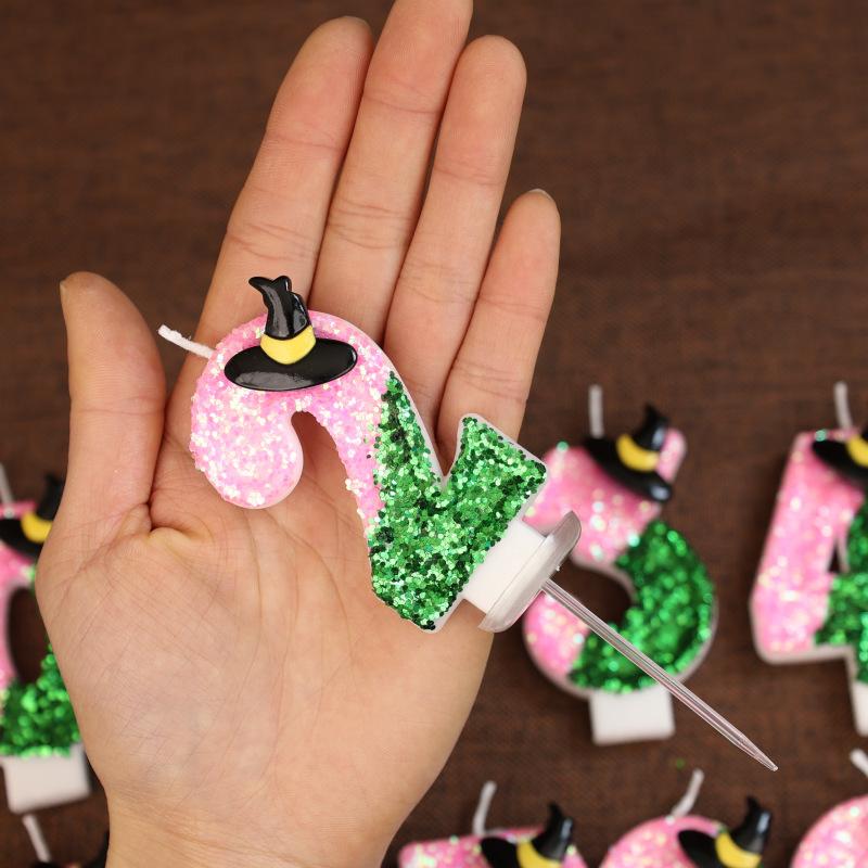 Sequin Number Birthday Candle 0-9 Creative Cake Decoration First Year Number Candle Wizard Hat