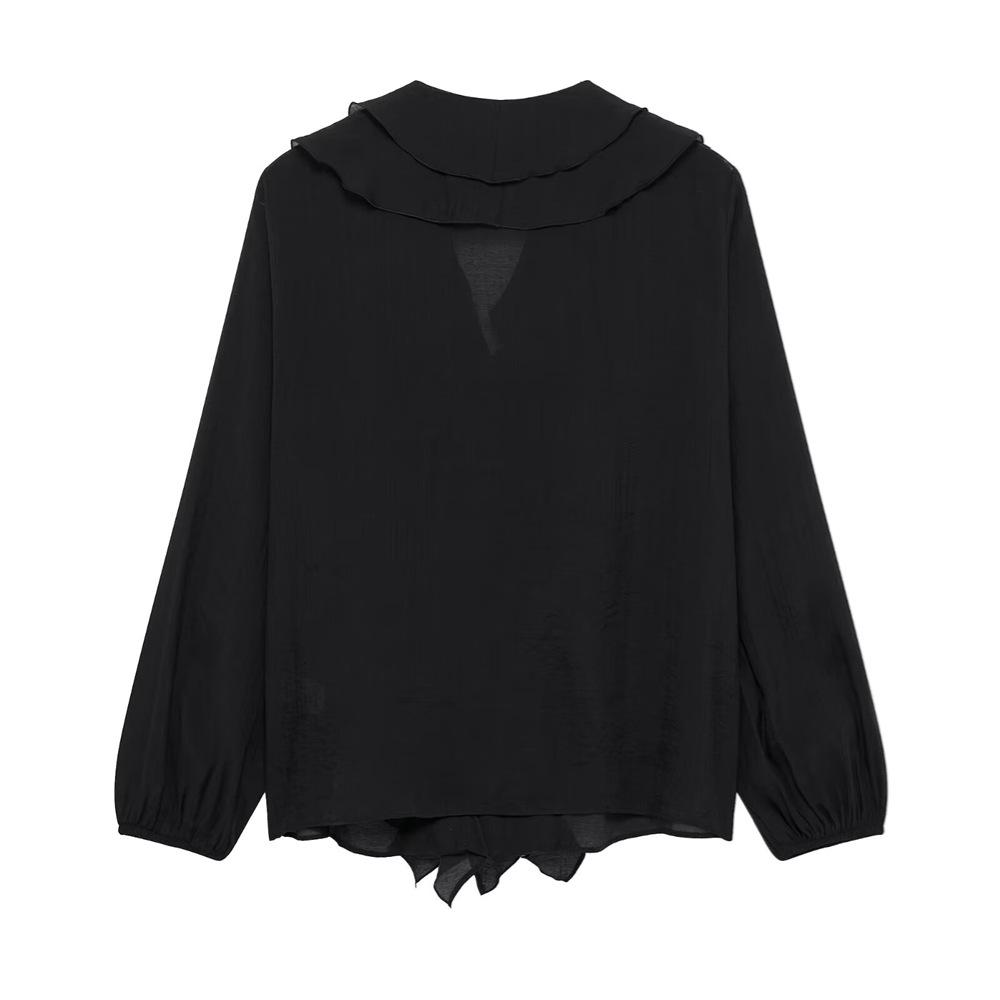 2025 Spring/Summer Women's Slim Fit V-Neck Shirt with Layered Decoration