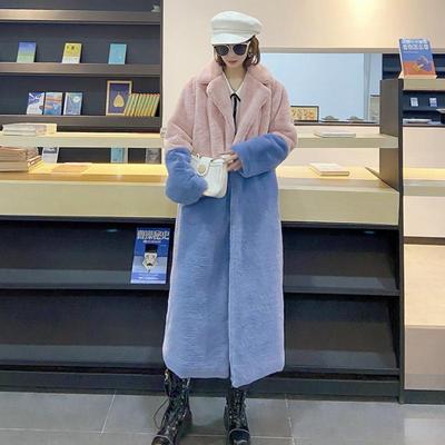 Plus Size 5XL Winter Warm Women Contrast Color Mink Faux Plus Size Fur Coat Turn Down Collar Winter Fur Lady Long Coat