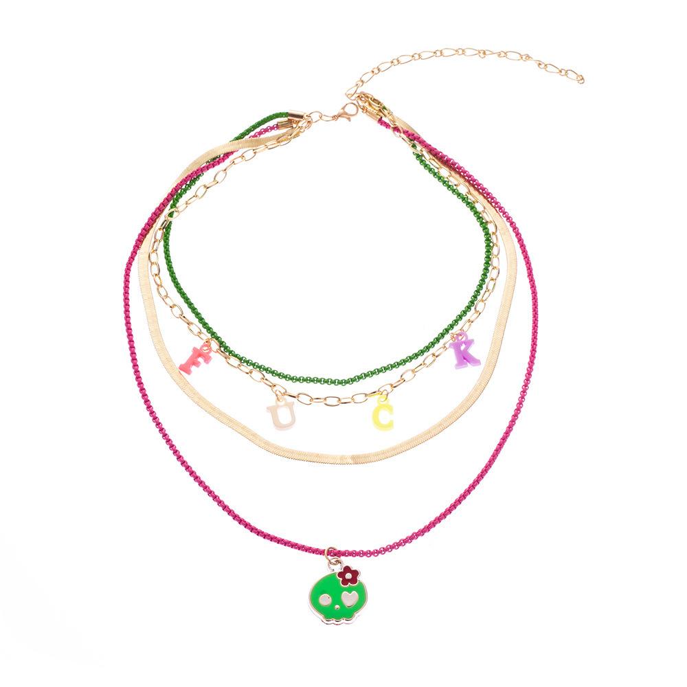 

Стильное многослойное ожерелье из сплава с дизайном в виде черепа и букв для женщин XH1000