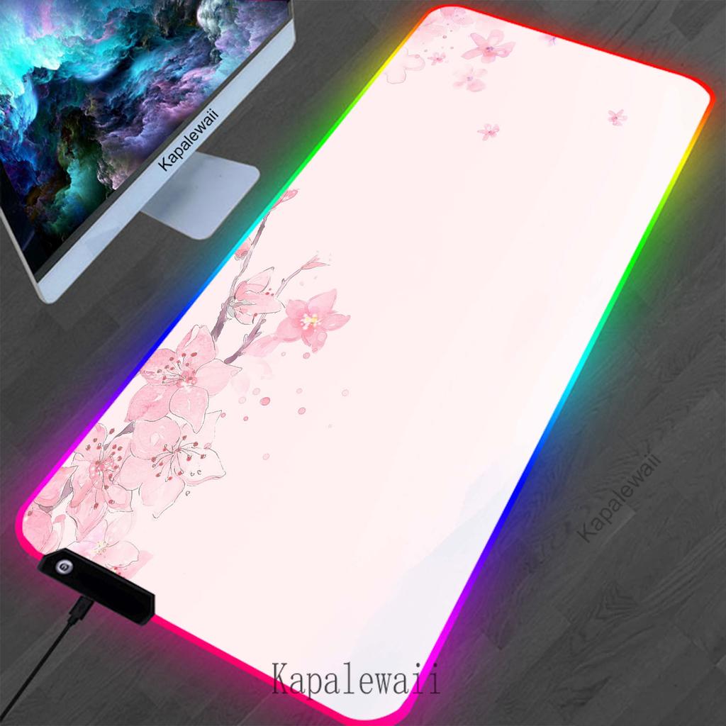 RGB LED Sakura Large Mouse Pad Locking Edge Gamer Mousepad Office Accessories For Desk Mat Non-slip Game Keyboard Pads 900x400mm