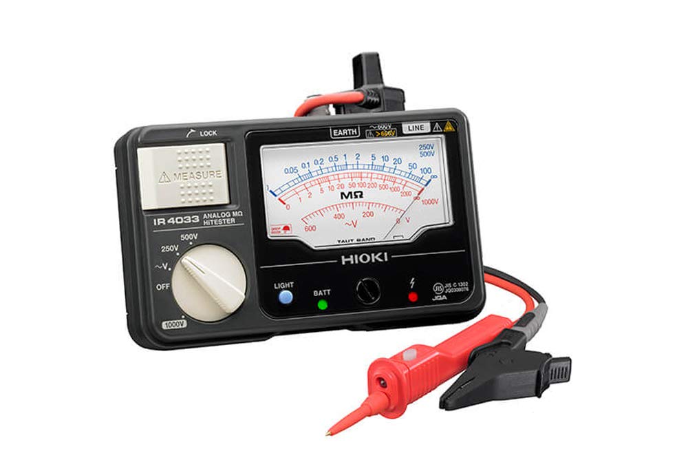 HIOKI Insulation Resistance Meter Analog Megohm with Switched Lead Set Accessories JIS Certified Made in Japan Rated 3 Ranges DC 250V 500V 1000V