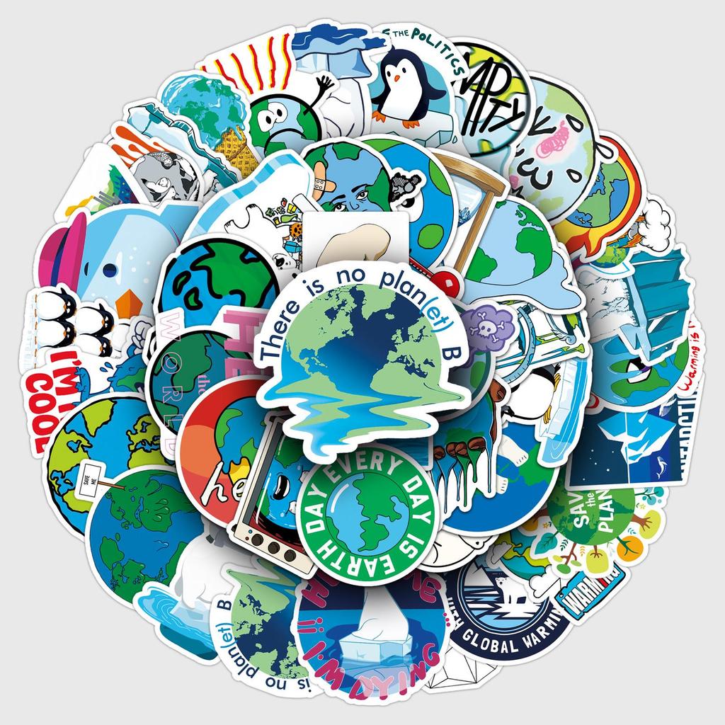 50 Global Warming Graffiti Stickers for Kids - Environmental Protection, Decoration, and Skateboard/Luggage Personalization