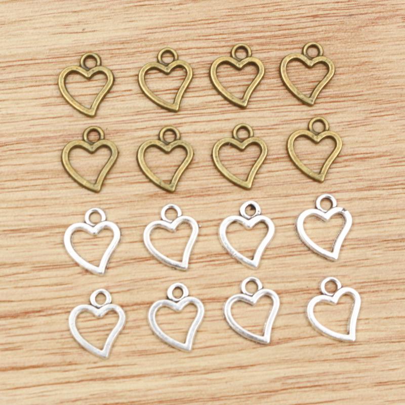 50pcs Small Hollow Heart Charms Pendant 10x8mm Zinc Alloy DIY Jewelry Making Accessories Finding for Necklace Earrings