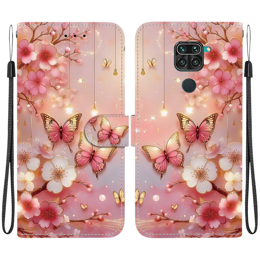 Handmade PU Leather Flip Case for Xiaomi Redmi 10X 4G/ Redmi Note 9 (4G) Anti-Slip Shockproof Cover with Wrist Strap & Heart/Rose Cat Designs