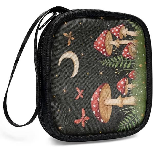Mushrooms and Moon Carrying Earphone Case Pouch Storage Bag Holder-Earbud Case Headphones Storage Bag Pouch for Headphone, Bluetooth