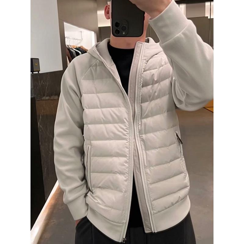 Men s Winter Casual Hooded Cotton Jacket - Trendy, Loose Fit, Solid Color, Versatile Splicing Design Large белый