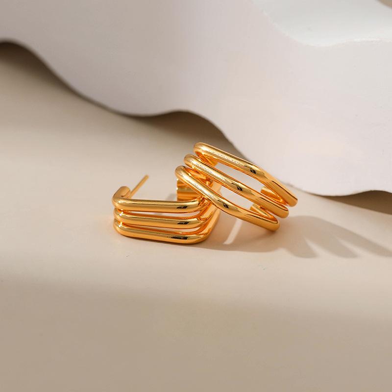 Geometric Square Gold Plated Copper Earrings Minimalist Design