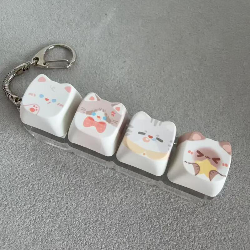 Cute Cat Mechanical Keyboard Switch Tester Kawaii Keycap Keychain Quiet Fidget Toy for Office Work Stress Relief