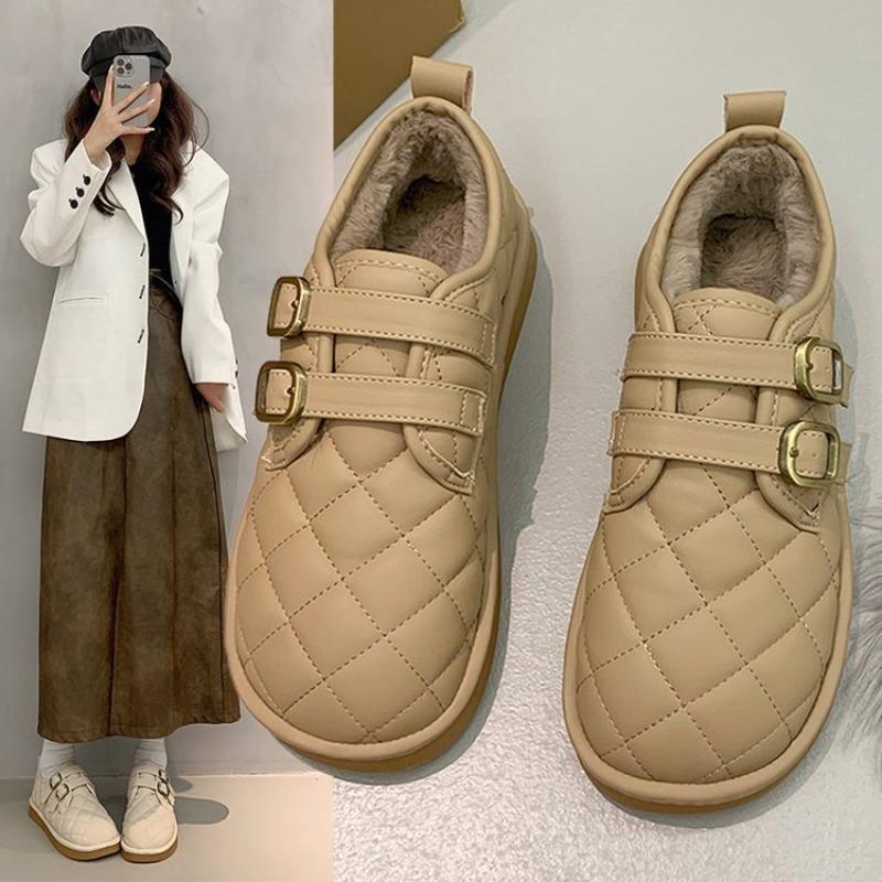 Fleece warm women's shoes new winter flat-soled soft-soled bread shoes Doudou shoes snow cotton shoes