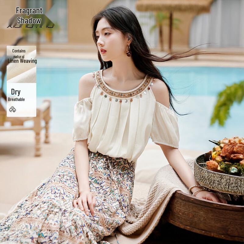 Xiangying Bohemian Beaded Off-Shoulder Top M