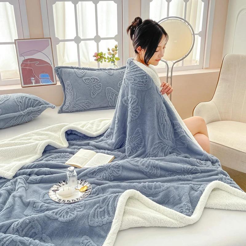 

New Butterfly Tafu Velvet Blanket Warm Autumn Winter Soft Fluffy Bed Sofa Blankets Office Nap 2 Layer Thickened Throw Blanket 150X200cm