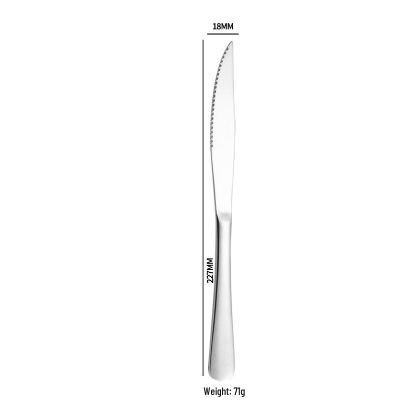 1010 Stainless Steel Western Cutlery Set: Steak Knife, Fork, Spoon, Dessert Spoon, Serving Fork, and Ice Spoon.