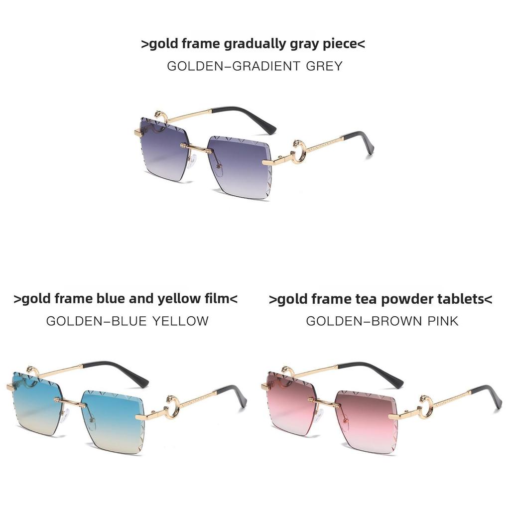 New Noframe Leopard Pattern Square Sunglasses With Pc Lenses For Outdoor Use
