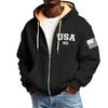 Men's Flag Print Fleece-Lined Zip-Up Pocket Hooded Sweatshirt Cardigan Men's Casual Sweatshirt Cardigan