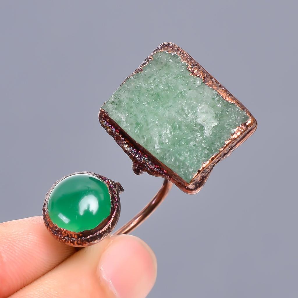 Heart Chakra Fancy Natural Aventurine Copper Eternity Electroformed Ring Jewelry V-50