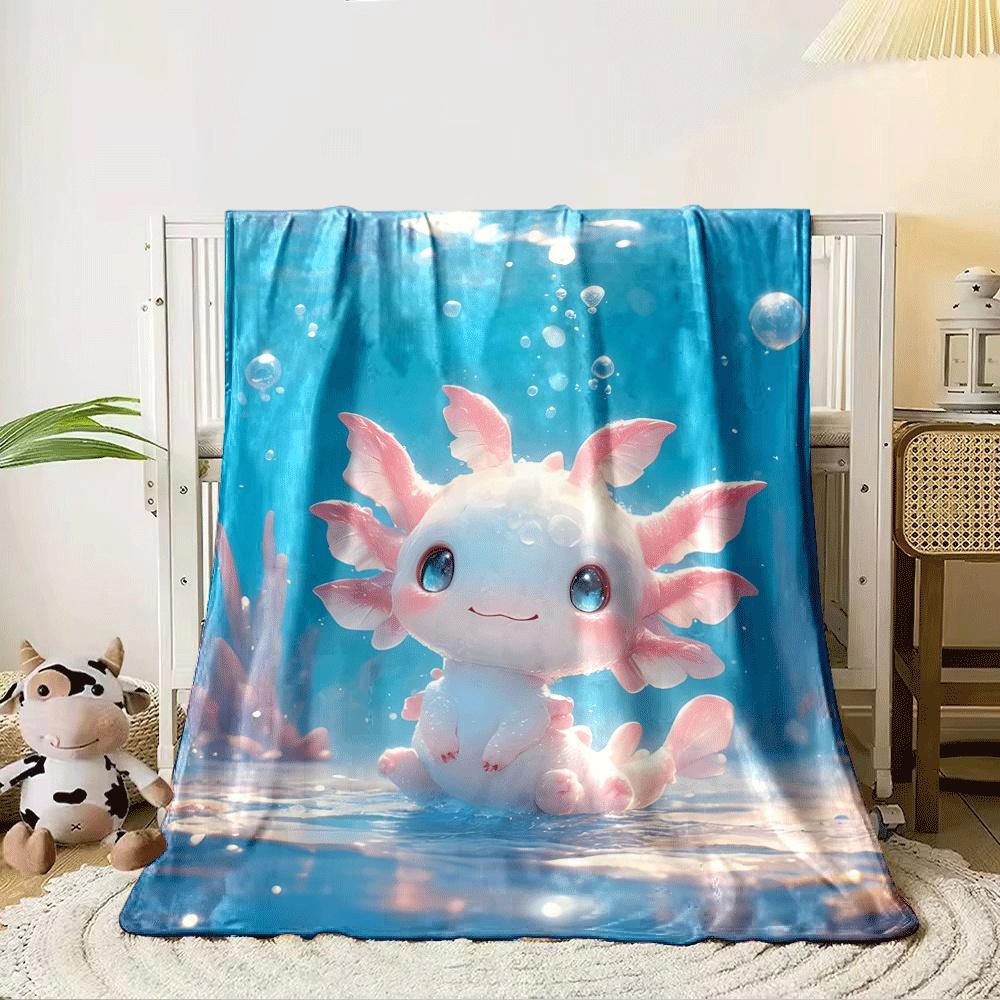 Cute Pink and White Aquatic Creature with Fins In a Sparkling Blue Water. for All Seasons Blanket Lunch Break Throw Gift