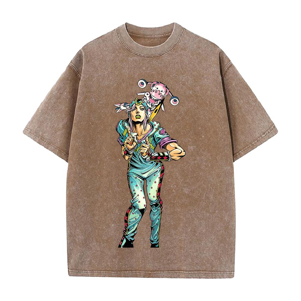 JoJo's Bizarre Adventure Johnny Joestar Tusk Print T Shirt Men Women Clothing Oversized Tshirt Vintage Washed Cotton Streetwear