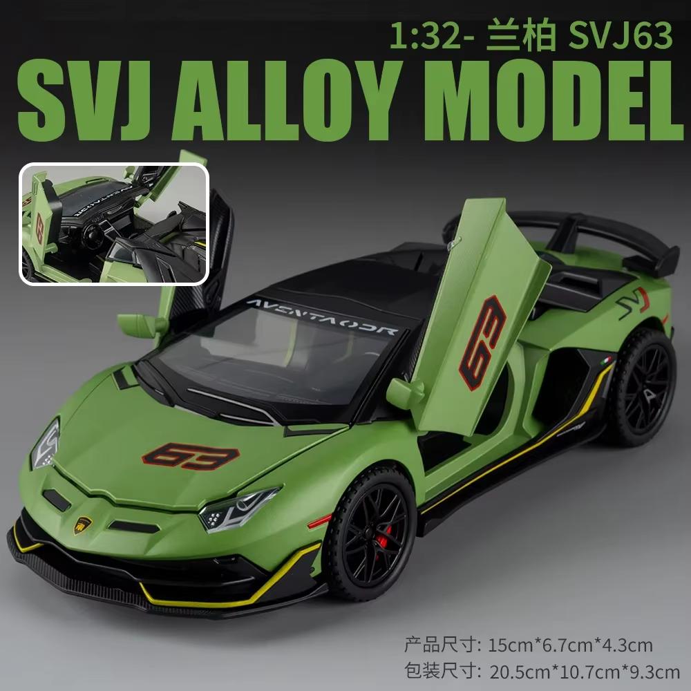 1:32 SVJ63 Roadster Sound and Light Pull Back Toy Model Ornament Diecast Alloy Car Model Collectible