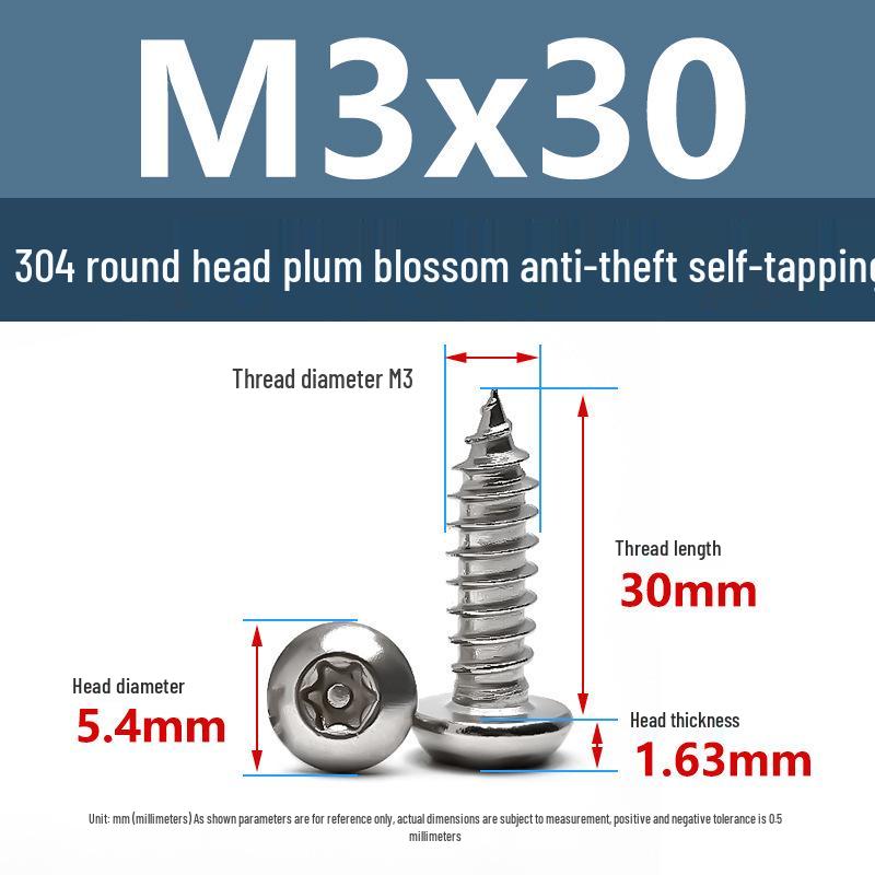 Yigu 304 Anti-Theft Torx Pin Self-Tapping Screws: M2-M5 Round Head, Mushroom Head, Pointed Tail Wood Screws