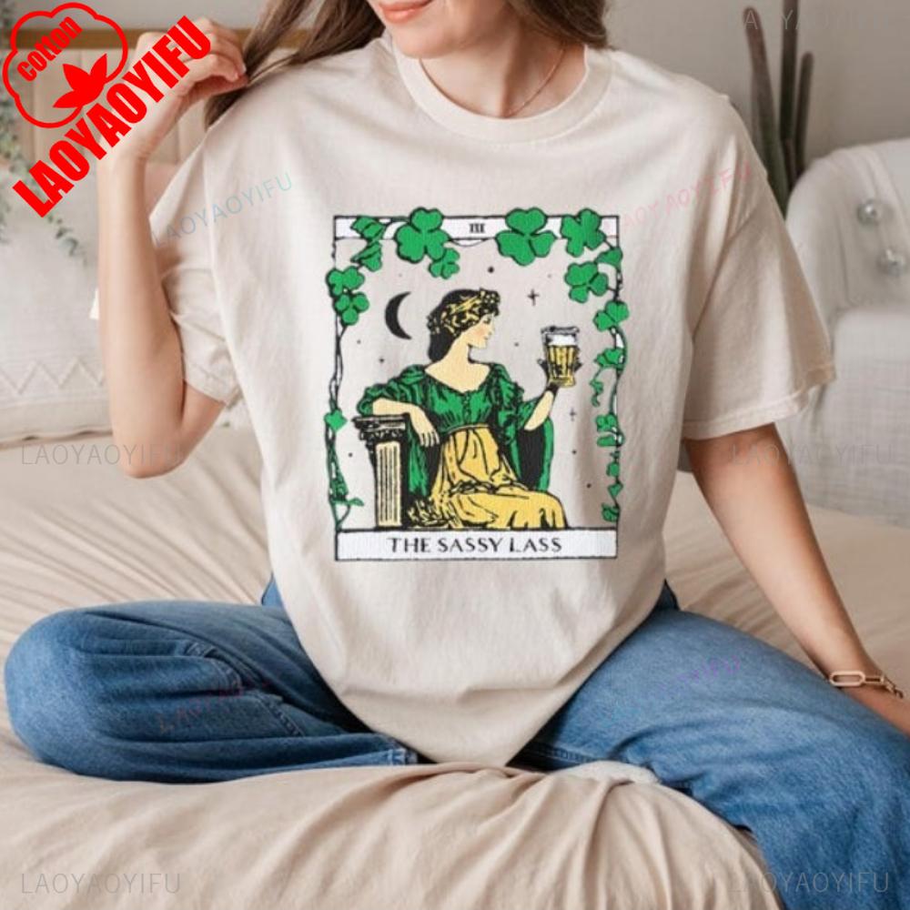 Funny Saint Patricks Day Tee Irish Tee The Sassy Lass Tarot Card TShirt Lucky Tops Shamrock Tees Tarot Card St Paddy Day Gift S