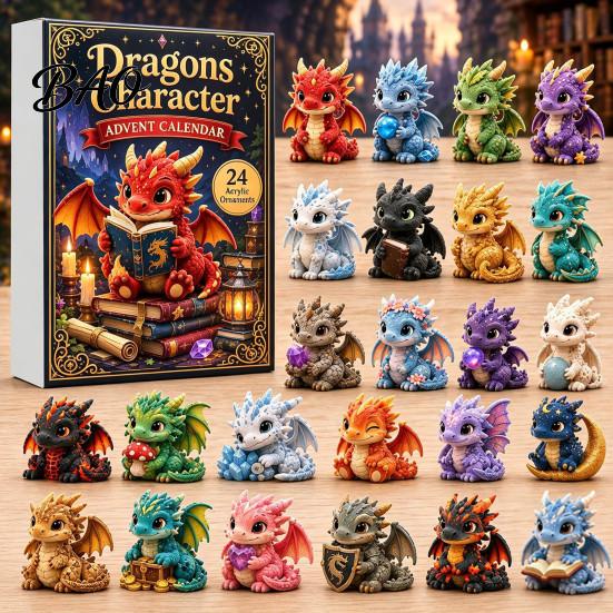 Christmas Tree Decorations Dragon Advent Calendar 2026, 24 Day Bookish Countdown with Cute Gift Sets Mini Acrylic Dragons, Fantasy Book Lover