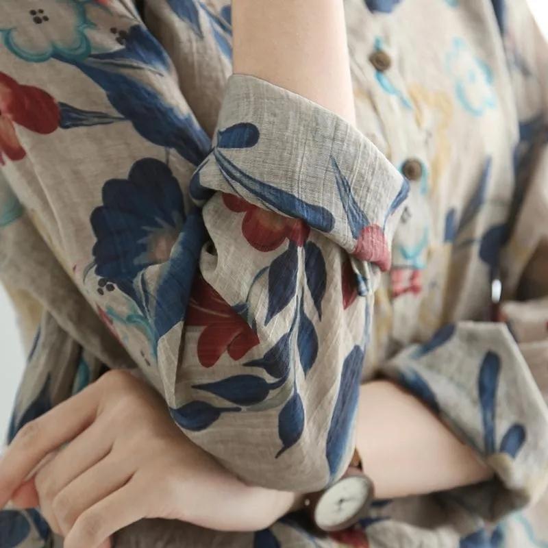 Dámská košile s dlouhým rukávem Sváteční pracovní košile Tunika Módní topy Květinová halenka s potiskem Plus Size