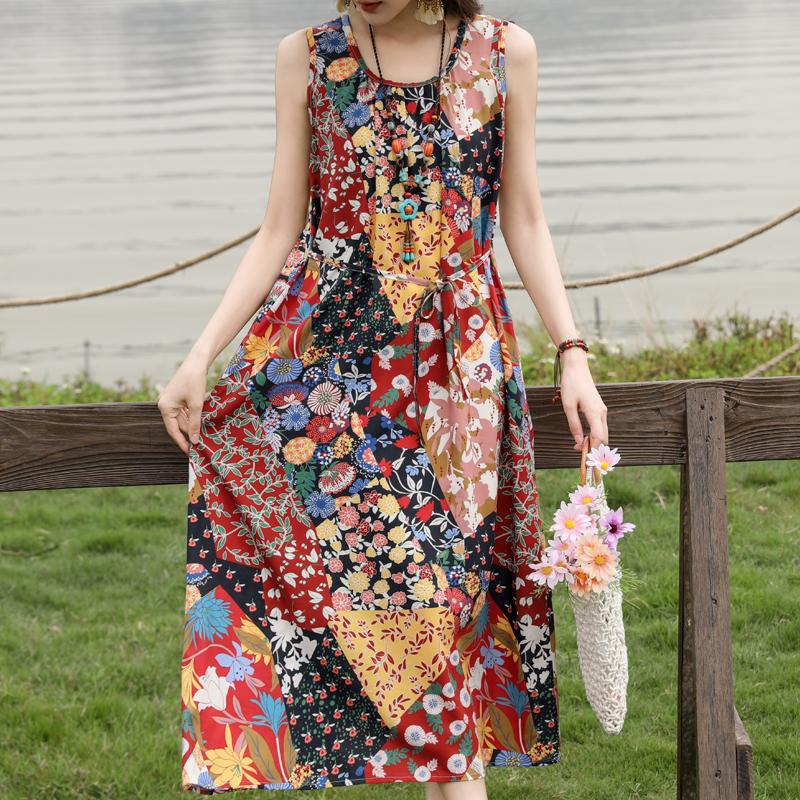 Rochie elegantă de vară pentru femei, mărime plus, haine vintage, rochie lungă fără mâneci