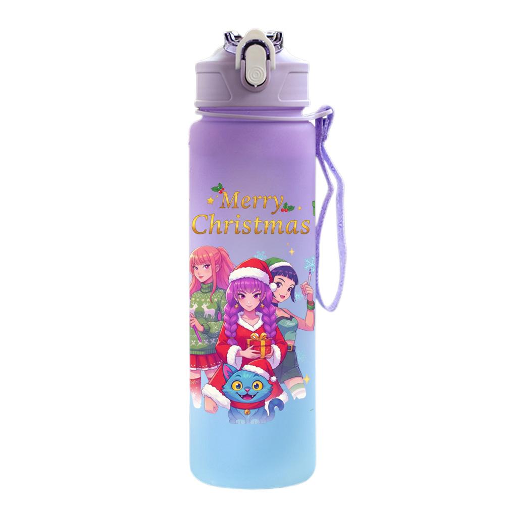 750Ml Water Bottle Christmas K-Pop Demon Hunters Printed Large Capacity Drinking Cup Portable Outdoor Sports Water Cup Children Kid Gift